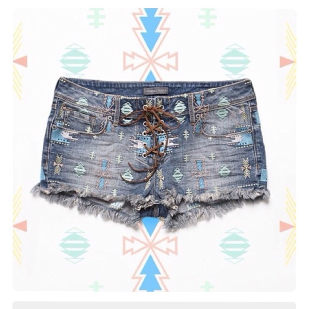 Kendall & Kylie Tribal Embroidered Cut-Off Shorts